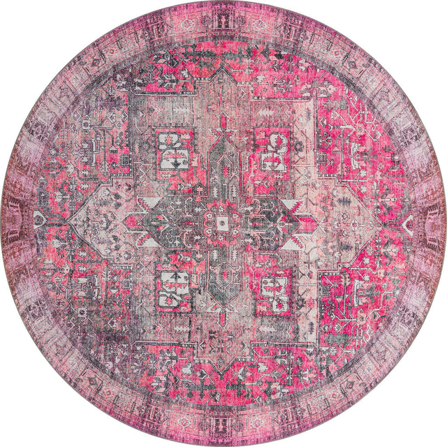Washable Pink 7' 6 x 7' 6 Timeless Round Area Rug Easy to Clean Stain Resistant & Durable Traditional Classic Vintage Design Carpet for Sale at Rug Engine