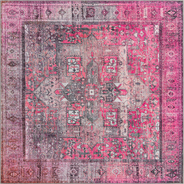 Washable Pink 7' 6 x 7' 6 Timeless Square Area Rug Easy to Clean Stain Resistant & Durable Traditional Classic Vintage Design Carpet for Sale at Rug Engine