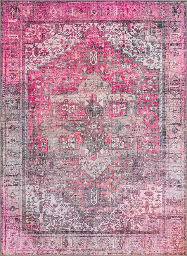 Washable Pink 7' 6 x 10' 6 Timeless Rectangle Area Rug Easy to Clean Stain Resistant & Durable Traditional Classic Vintage Design Carpet for Sale at Rug Engine