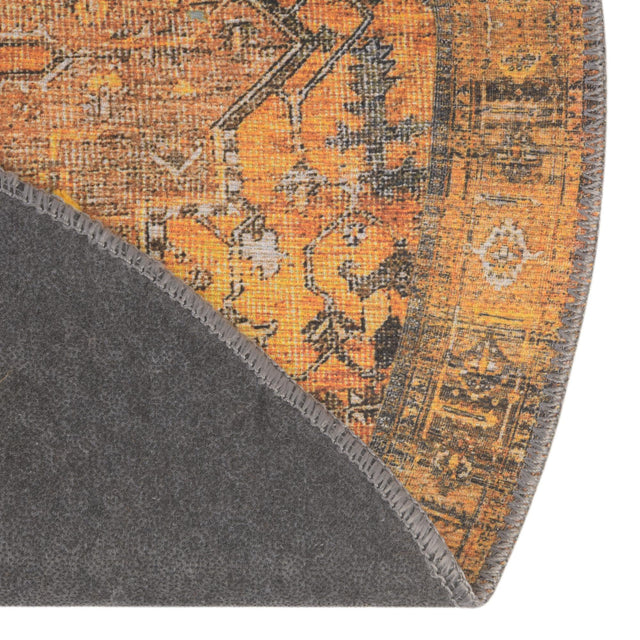 Washable Yellow 3' 6 x 3' 6 Timeless Round Area Rug Easy to Clean Stain Resistant & Durable Traditional Classic Vintage Design Carpet for Sale at Rug Engine