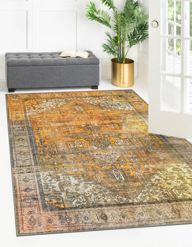 Washable Yellow 2' x 3' Timeless Rectangle Area Rug Easy to Clean Stain Resistant & Durable Traditional Classic Vintage Design Carpet for Sale at Rug Engine