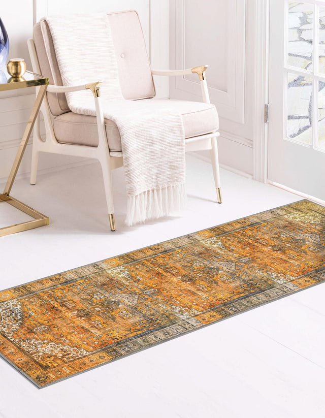 Washable Yellow 2' x 6' Timeless Runner Area Rug Easy to Clean Stain Resistant & Durable Traditional Classic Vintage Design Carpet for Sale at Rug Engine