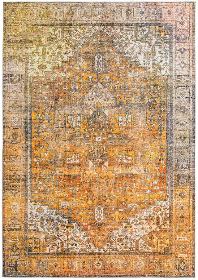 Washable Yellow 8' 4 x 12' Timeless Rectangle Area Rug Easy to Clean Stain Resistant & Durable Traditional Classic Vintage Design Carpet for Sale at Rug Engine