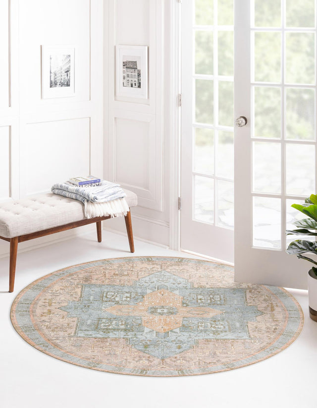 Washable Light Brown 3' 6 x 3' 6 Timeless Round Area Rug Easy to Clean Stain Resistant & Durable Traditional Classic Vintage Design Carpet for Sale at Rug Engine