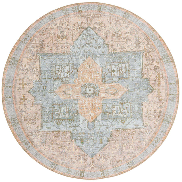 Washable Light Brown 7' 6 x 7' 6 Timeless Round Area Rug Easy to Clean Stain Resistant & Durable Traditional Classic Vintage Design Carpet for Sale at Rug Engine