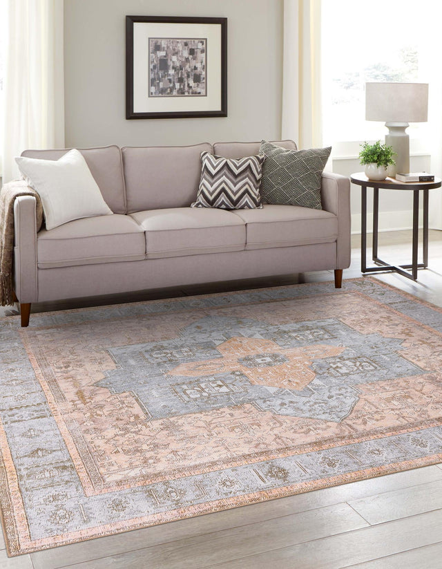 Washable Light Brown 7' 6 x 7' 6 Timeless Square Area Rug Easy to Clean Stain Resistant & Durable Traditional Classic Vintage Design Carpet for Sale at Rug Engine