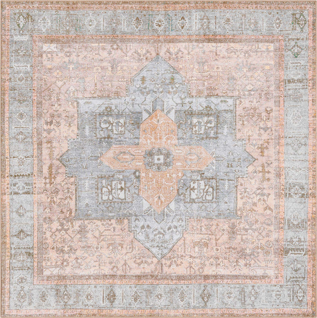 Washable Light Brown 7' 6 x 7' 6 Timeless Square Area Rug Easy to Clean Stain Resistant & Durable Traditional Classic Vintage Design Carpet for Sale at Rug Engine