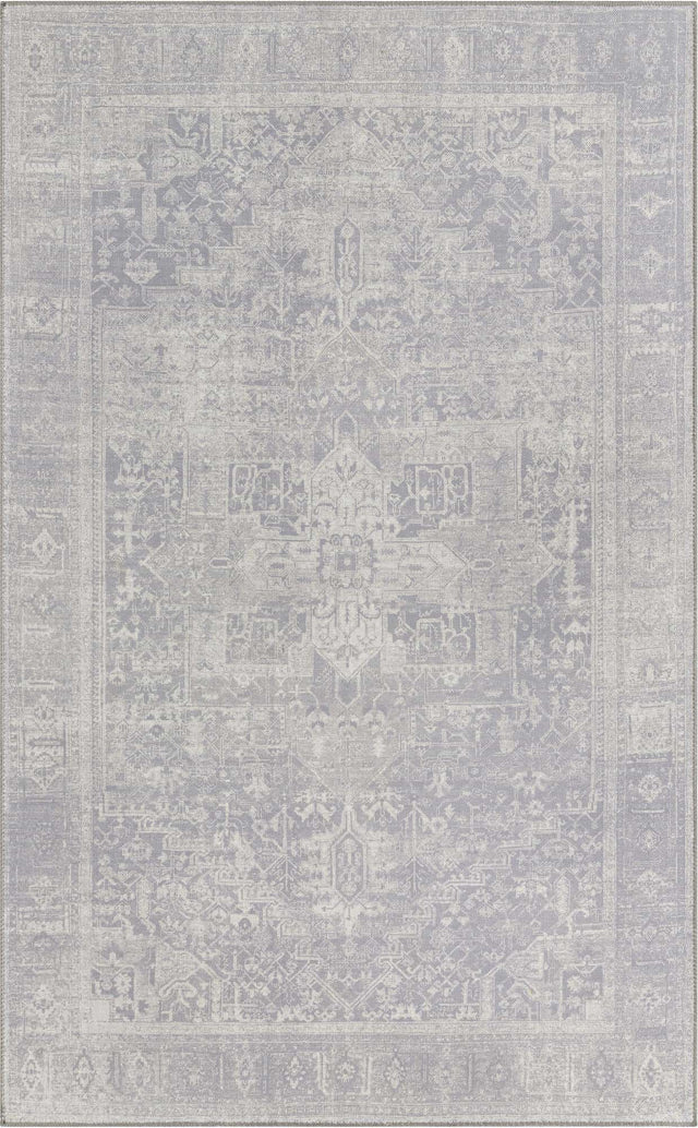 Washable Gray 5' x 8' Timeless Rectangle Area Rug Easy to Clean Stain Resistant & Durable Traditional Classic Vintage Design Carpet for Sale at Rug Engine