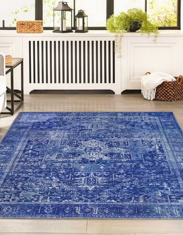 Washable Navy Blue 2' x 3' Timeless Rectangle Area Rug Easy to Clean Stain Resistant & Durable Traditional Classic Vintage Design Carpet for Sale at Rug Engine