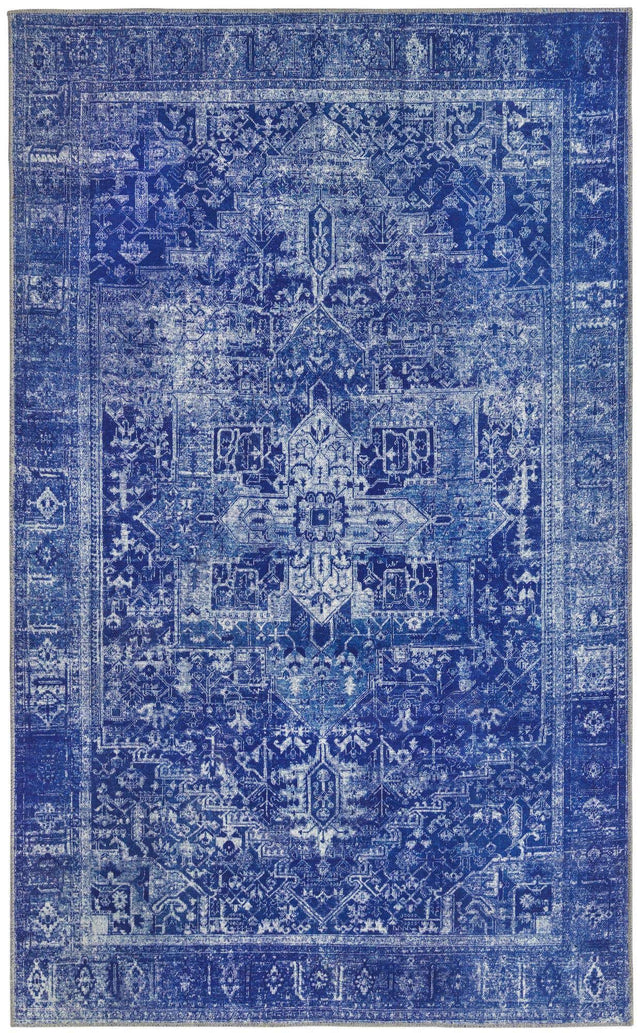 Washable Navy Blue 5' x 8' Timeless Rectangle Area Rug Easy to Clean Stain Resistant & Durable Traditional Classic Vintage Design Carpet for Sale at Rug Engine