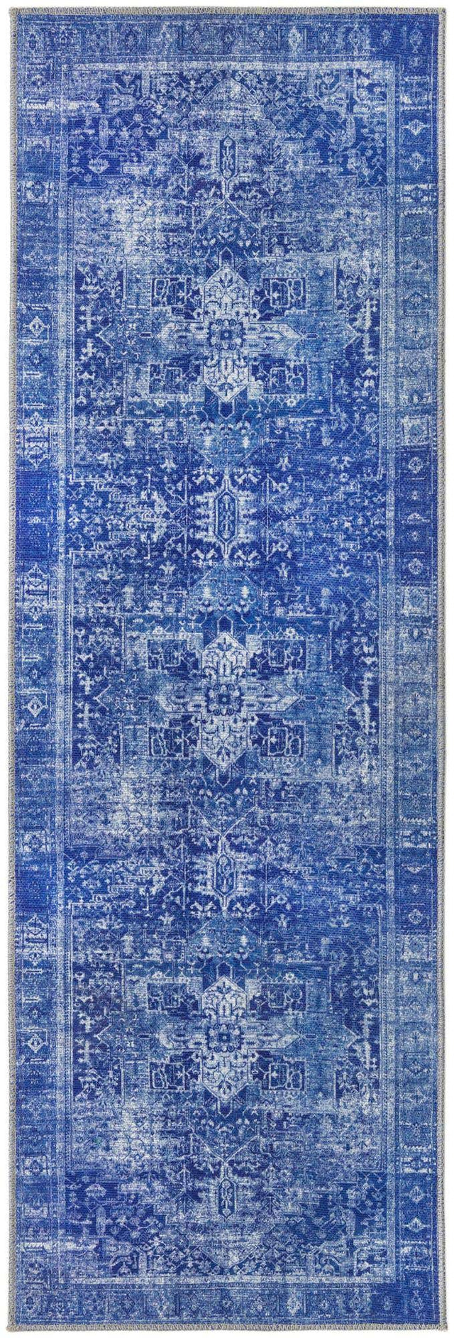Washable Navy Blue 2' x 6' Timeless Runner Area Rug Easy to Clean Stain Resistant & Durable Traditional Classic Vintage Design Carpet for Sale at Rug Engine