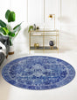 Washable Navy Blue 7' 6 x 7' 6 Timeless Round Area Rug Easy to Clean Stain Resistant & Durable