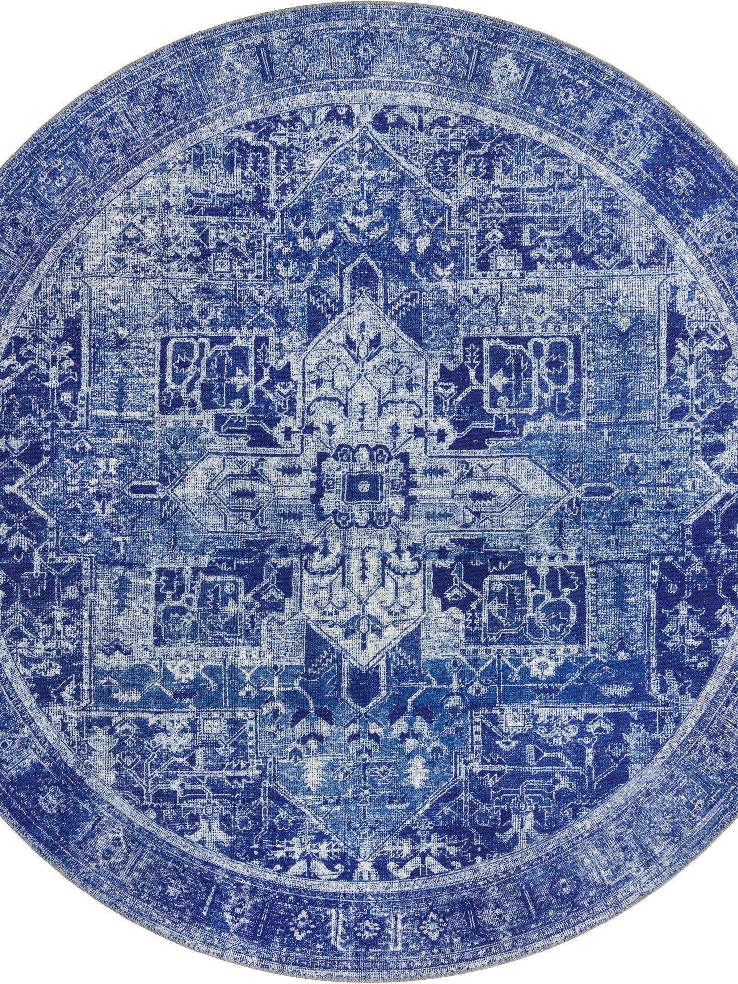 Washable Navy Blue 7' 6 x 7' 6 Timeless Round Area Rug Easy to Clean Stain Resistant & Durable