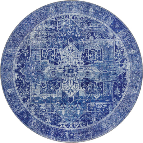 Washable Navy Blue 7' 6 x 7' 6 Timeless Round Area Rug Easy to Clean Stain Resistant & Durable