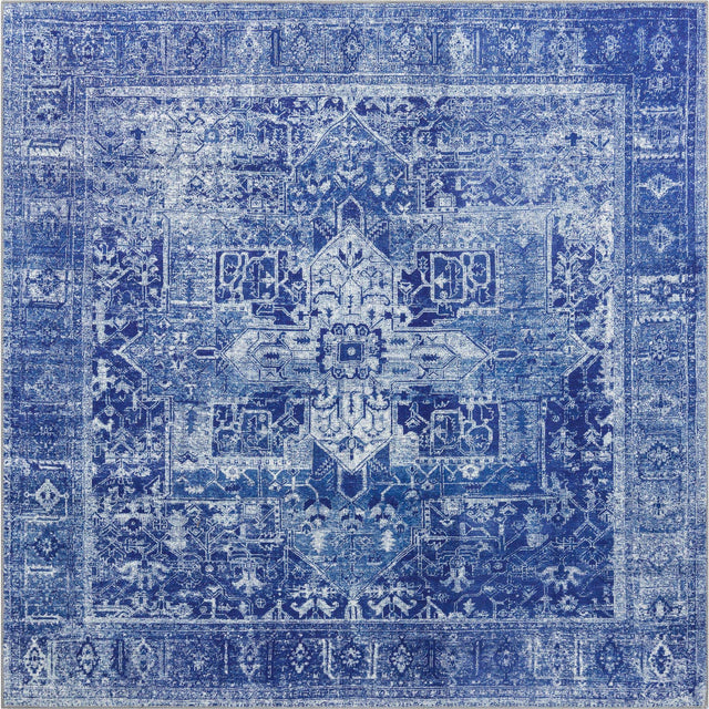 Washable Navy Blue 7' 6 x 7' 6 Timeless Square Area Rug Easy to Clean Stain Resistant & Durable Traditional Classic Vintage Design Carpet for Sale at Rug Engine