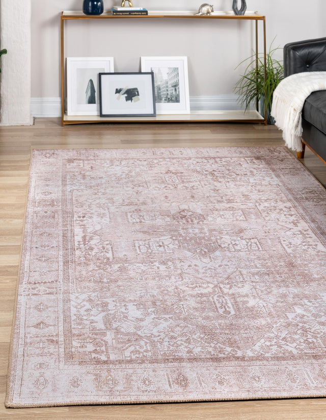 Washable Beige 3' 6 x 5' 6 Timeless Rectangle Area Rug Easy to Clean Stain Resistant & Durable Traditional Classic Vintage Design Carpet for Sale at Rug Engine