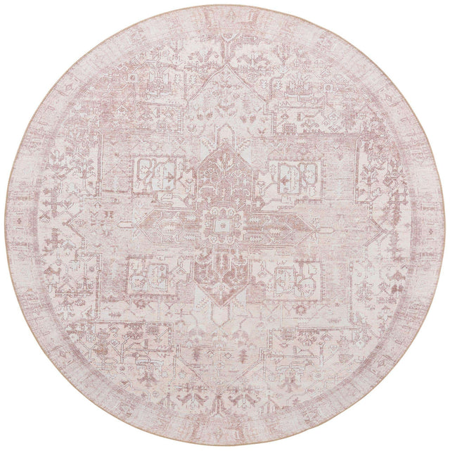 Washable Beige 7' 6 x 7' 6 Timeless Round Area Rug Easy to Clean Stain Resistant & Durable Traditional Classic Vintage Design Carpet for Sale at Rug Engine