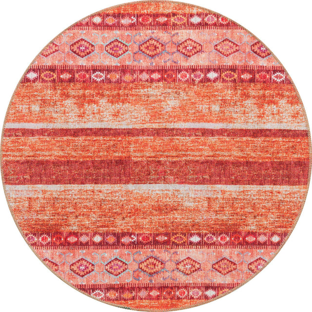 Washable Rust Red 3' 6 x 3' 6 Timeless Round Area Rug Easy to Clean Stain Resistant & Durable Traditional Classic Vintage Design Carpet for Sale at Rug Engine