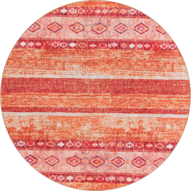 Washable Rust Red 7' 6 x 7' 6 Timeless Round Area Rug Easy to Clean Stain Resistant & Durable Traditional Classic Vintage Design Carpet for Sale at Rug Engine
