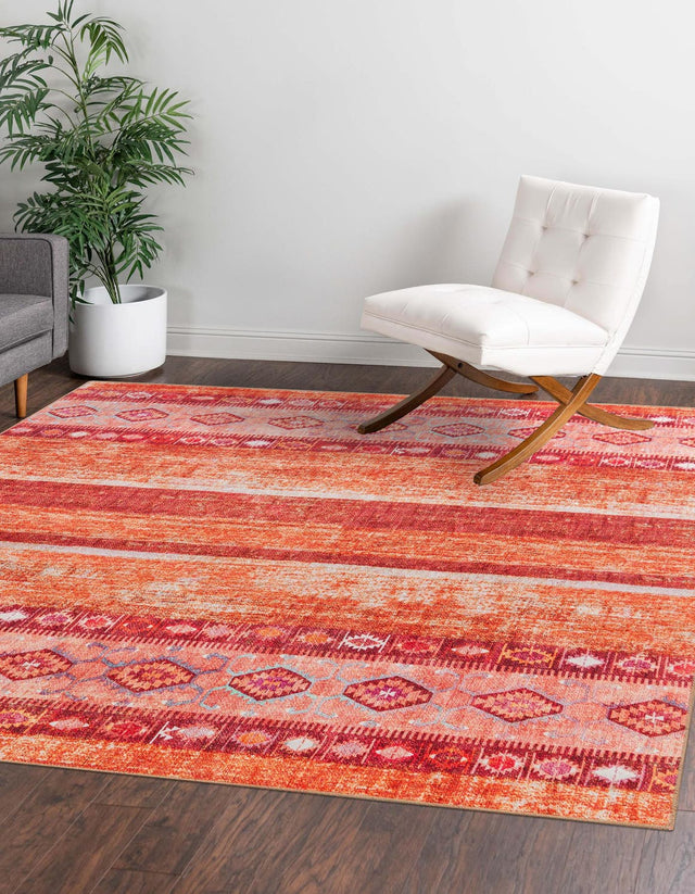 Washable Rust Red 7' 6 x 7' 6 Timeless Square Area Rug Easy to Clean Stain Resistant & Durable Traditional Classic Vintage Design Carpet for Sale at Rug Engine
