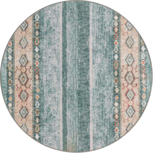Washable Green 3' 6 x 3' 6 Timeless Round Area Rug Easy to Clean Stain Resistant & Durable Traditional Classic Vintage Design Carpet for Sale at Rug Engine