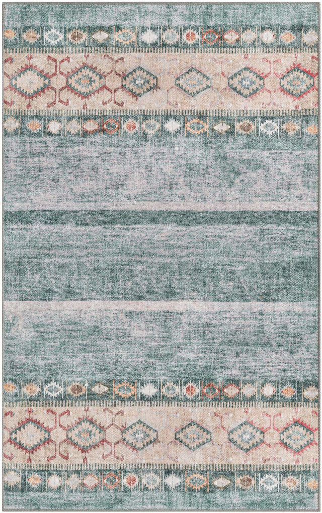 Washable Green 3' 6 x 5' 6 Timeless Rectangle Area Rug Easy to Clean Stain Resistant & Durable Traditional Classic Vintage Design Carpet for Sale at Rug Engine