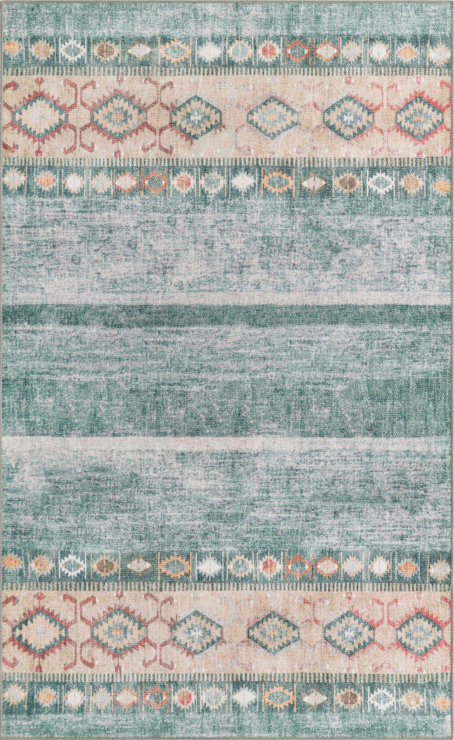 Washable Green 5' x 8' Timeless Rectangle Area Rug Easy to Clean Stain Resistant & Durable Traditional Classic Vintage Design Carpet for Sale at Rug Engine