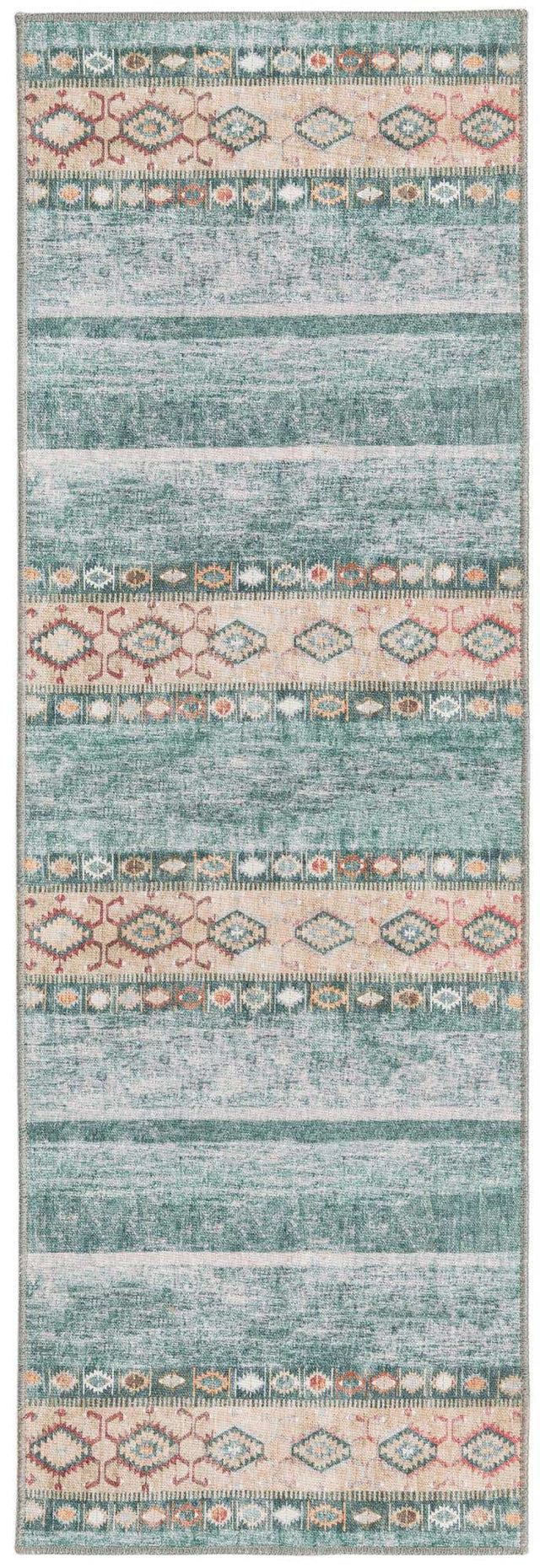 Washable Green 2' x 6' Timeless Runner Area Rug Easy to Clean Stain Resistant & Durable Traditional Classic Vintage Design Carpet for Sale at Rug Engine