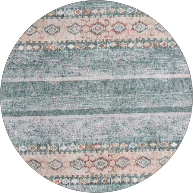 Washable Green 7' 6 x 7' 6 Timeless Round Area Rug Easy to Clean Stain Resistant & Durable Traditional Classic Vintage Design Carpet for Sale at Rug Engine