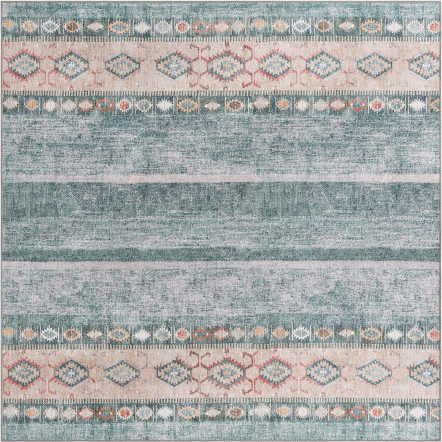 Washable Green 7' 6 x 7' 6 Timeless Square Area Rug Easy to Clean Stain Resistant & Durable Traditional Classic Vintage Design Carpet for Sale at Rug Engine