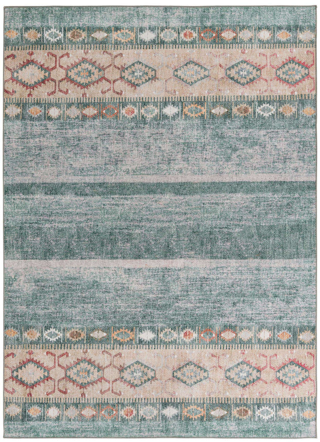Washable Green 7' 6 x 10' 6 Timeless Rectangle Area Rug Easy to Clean Stain Resistant & Durable Traditional Classic Vintage Design Carpet for Sale at Rug Engine