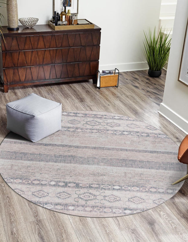 Washable Gray 7' 6 x 7' 6 Timeless Round Area Rug Easy to Clean Stain Resistant & Durable Traditional Classic Vintage Design Carpet for Sale at Rug Engine