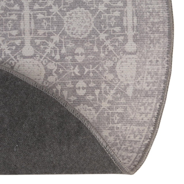 Washable Gray 7' 6 x 7' 6 Timeless Round Area Rug Easy to Clean Stain Resistant & Durable Traditional Classic Vintage Design Carpet for Sale at Rug Engine