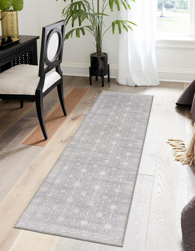 Washable Gray 2' 6 x 12' Timeless Runner Area Rug Easy to Clean Stain Resistant & Durable Traditional Classic Vintage Design Carpet for Sale at Rug Engine