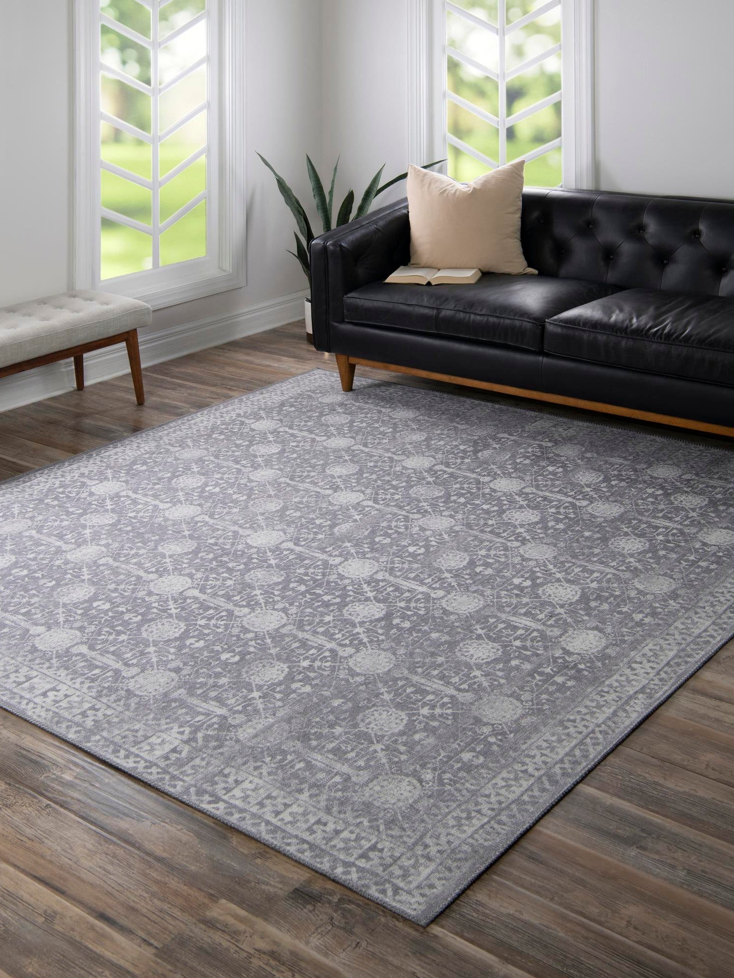 Washable Gray 7' 6 x 7' 6 Timeless Square Area Rug Easy to Clean Stain Resistant & Durable
