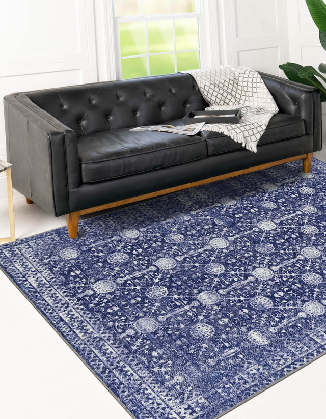 Washable Navy Blue 5' x 8' Timeless Rectangle Area Rug Easy to Clean Stain Resistant & Durable Traditional Classic Vintage Design Carpet for Sale at Rug Engine