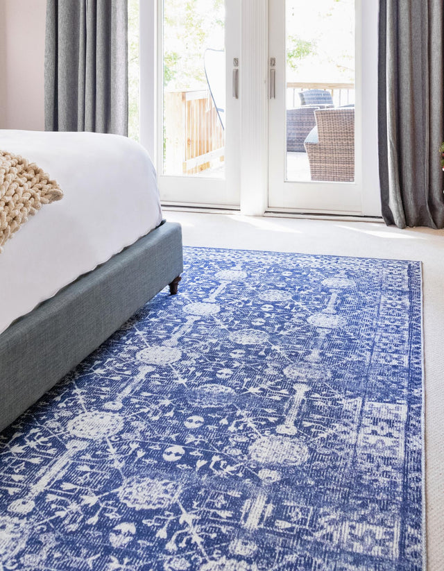 Washable Navy Blue 5' x 8' Timeless Rectangle Area Rug Easy to Clean Stain Resistant & Durable Traditional Classic Vintage Design Carpet for Sale at Rug Engine
