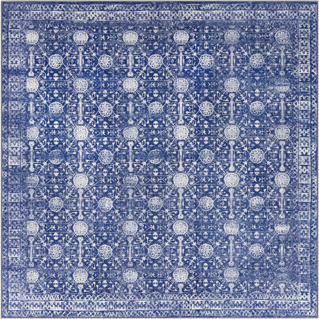 Washable Navy Blue 7' 6 x 7' 6 Timeless Square Area Rug Easy to Clean Stain Resistant & Durable Traditional Classic Vintage Design Carpet for Sale at Rug Engine
