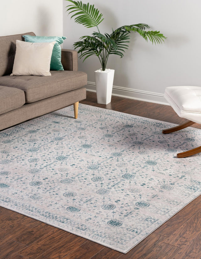 Washable Ivory 7' 6 x 7' 6 Timeless Square Area Rug Easy to Clean Stain Resistant & Durable Traditional Classic Vintage Design Carpet for Sale at Rug Engine