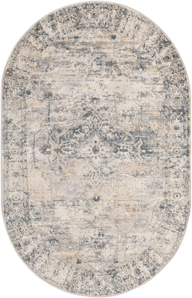 Gray 5' 3 x 8' Portland Oval Area Rug 85% Polypropylene & 15% Polyester Vintage Distressed Traditional Carpet for Home Decor for Sale at Rug Engine