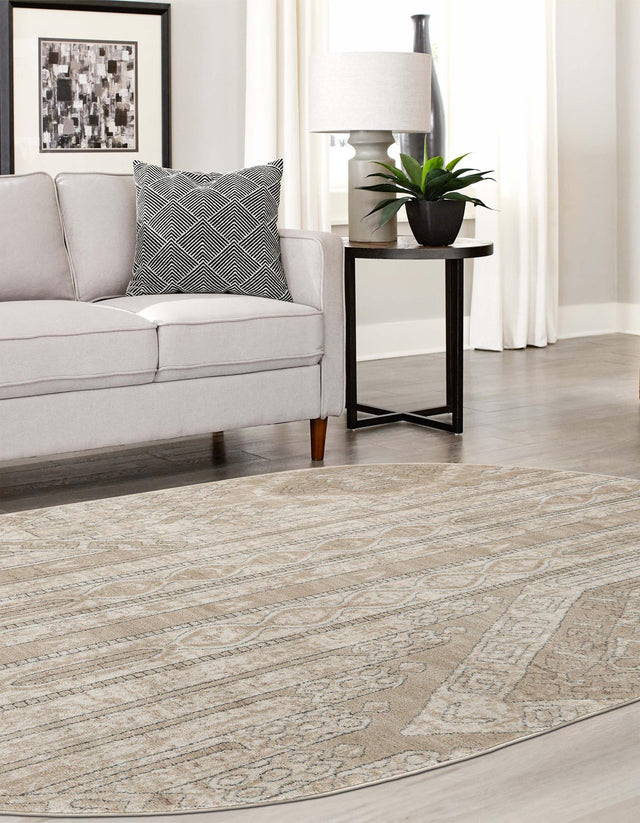 Ivory 5' 3 x 8' Portland Oval Area Rug 85% Polypropylene & 15% Polyester Vintage Distressed Traditional Carpet for Home Decor for Sale at Rug Engine