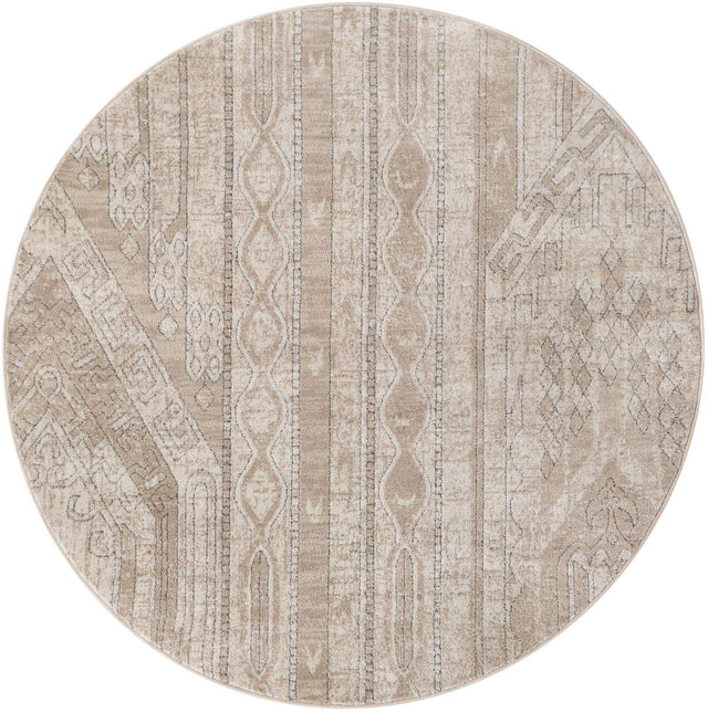 Ivory 6' 1 x 6' 1 Portland Round Area Rug 85% Polypropylene & 15% Polyester Vintage Distressed Traditional Carpet for Home Decor for Sale at Rug Engine