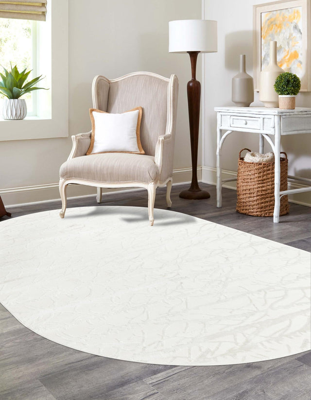 Ivory 5' 3 x 8' Finsbury Oval Area Rug 60% Polypropylene & 40% Polyester Contemporary Carpet for Living Rooms, Dining, Offices for Sale at Rug Engine
