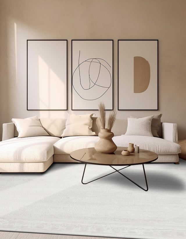 Ivory 7' 10 x 7' 10 Finsbury Square Area Rug 60% Polypropylene & 40% Polyester Contemporary Carpet for Living Rooms, Dining, Offices for Sale at Rug Engine
