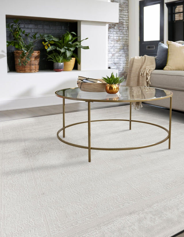 Ivory 7' 10 x 7' 10 Finsbury Square Area Rug 60% Polypropylene & 40% Polyester Contemporary Carpet for Living Rooms, Dining, Offices for Sale at Rug Engine