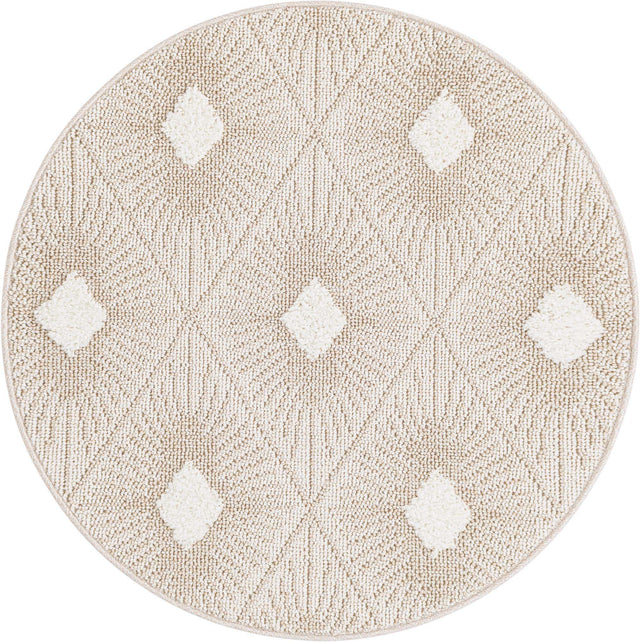 Ivory 3' 3 x 3' 3 Boho Round Area Rug 100% Polyester With Cotton Backing Geometric Modern Boho Bohemian Decor Carpet for Living Rooms Office Dining Kitchen Unique Interior Design for Sale at Rug Engine