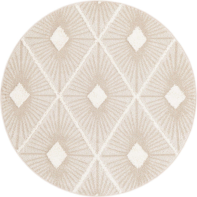 Ivory 5' 3 x 5' 3 Boho Round Area Rug 100% Polyester With Cotton Backing Geometric Modern Boho Bohemian Decor Carpet for Living Rooms Office Dining Kitchen Unique Interior Design for Sale at Rug Engine