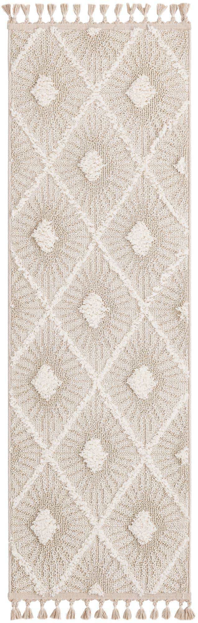 Ivory 2' x 6' 1 Boho Runner Area Rug 100% Polyester With Cotton Backing Geometric Modern Boho Bohemian Decor Carpet for Living Rooms Office Dining Kitchen Unique Interior Design for Sale at Rug Engine