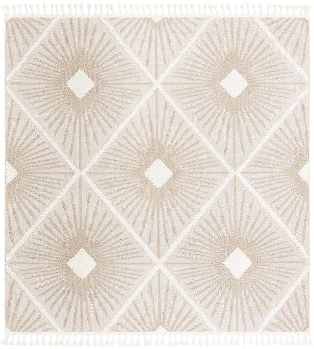 Ivory 7' 10 x 7' 10 Boho Square Area Rug 100% Polyester With Cotton Backing Geometric Modern Boho Bohemian Decor Carpet for Living Rooms Office Dining Kitchen Unique Interior Design for Sale at Rug Engine