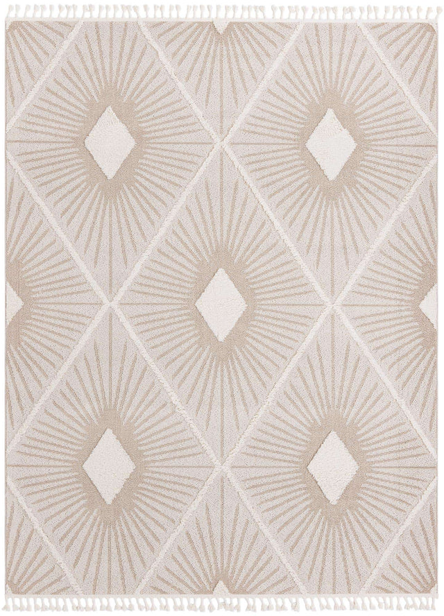 Ivory 7' 10 x 10' Boho Rectangle Area Rug 100% Polyester With Cotton Backing Geometric Modern Boho Bohemian Decor Carpet for Living Rooms Office Dining Kitchen Unique Interior Design for Sale at Rug Engine
